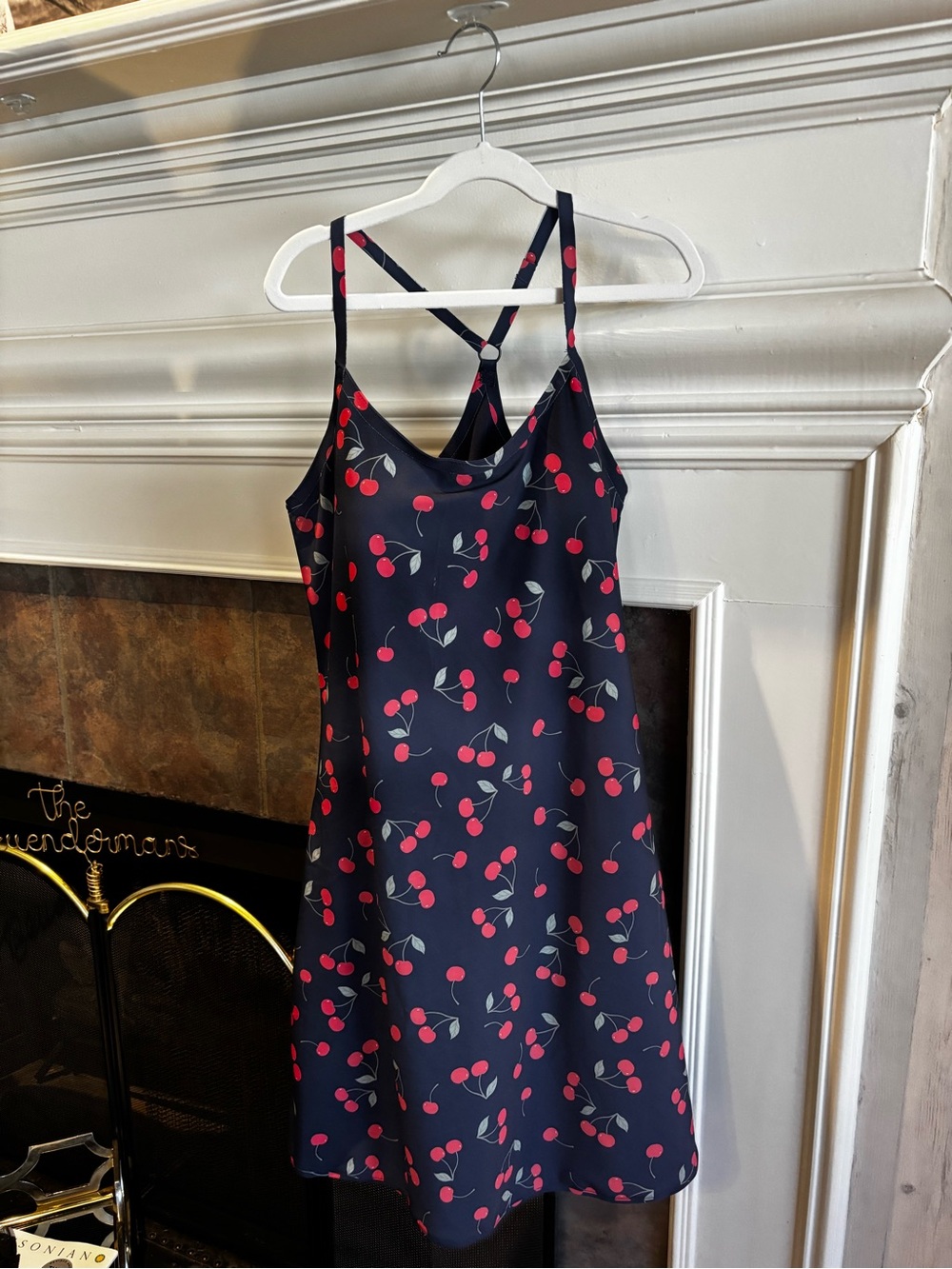 🍒 Navy Cherry Print Slip Active Tennis Dress